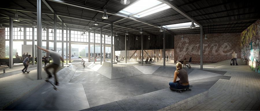 Проект уличного спортивного сооружения на месте бывшего ангара для технического обслуживания локомотивов. Проект разработан датской архитектурнойя студией EFFEKT.